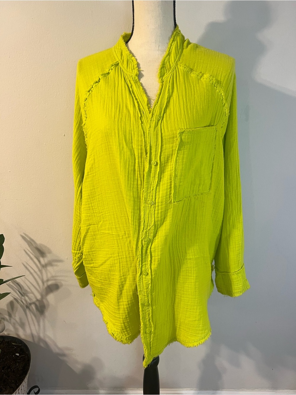 aerie Neon Lime Gauze Button-Front Swim Coverup - Picture 11 of 13